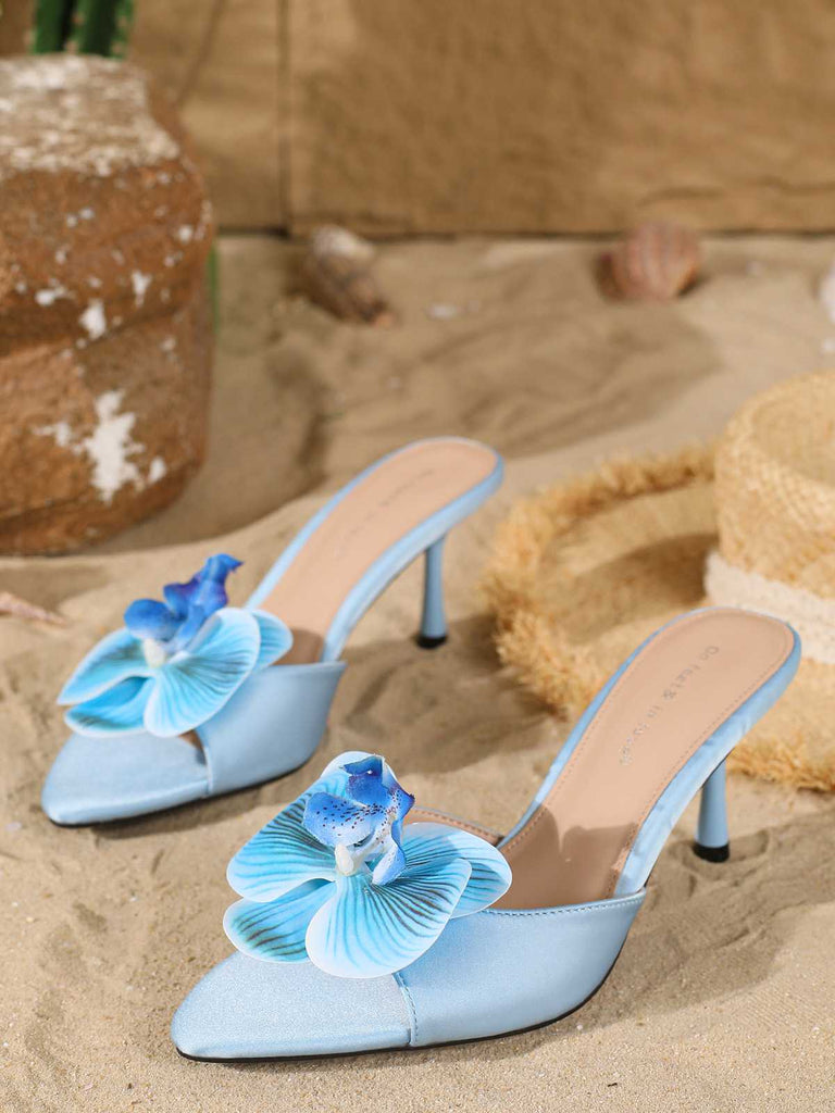 Vintage 3D Floral Pointed Toe Stiletto Sandals - vintage fashion, retro style, classic elegance for vintage lovers