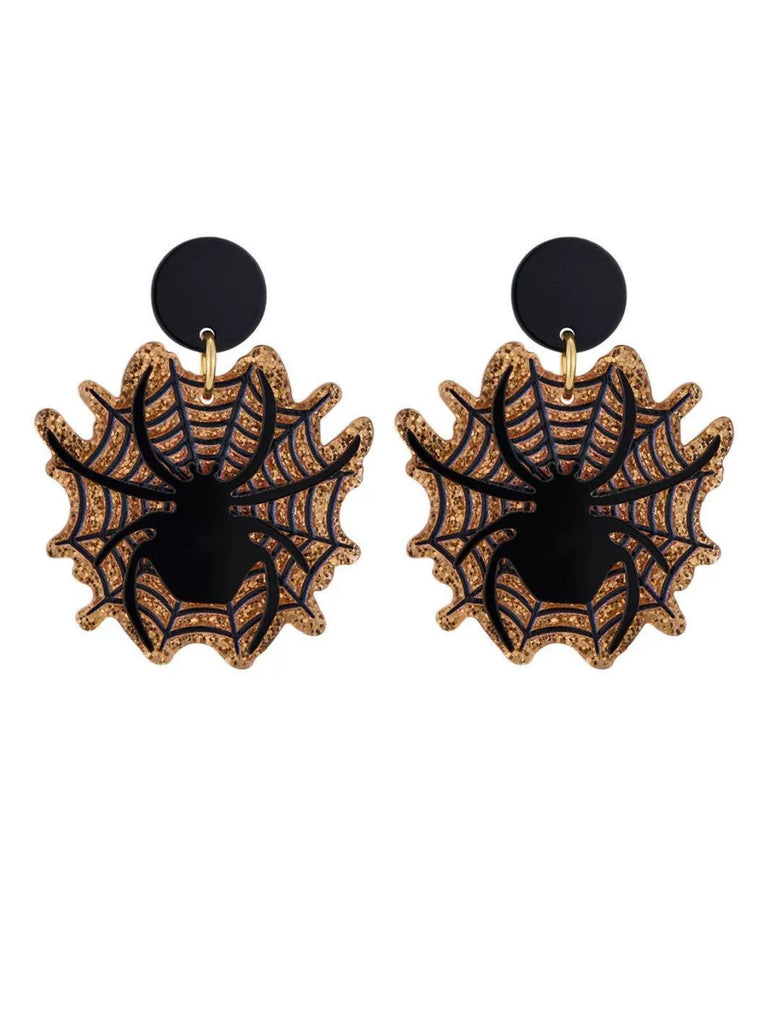 Vintage Black Spider & Spiderweb Earrings - vintage fashion, retro style, classic black