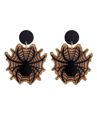 Vintage Black Spider & Spiderweb Earrings - vintage fashion, retro style, classic black