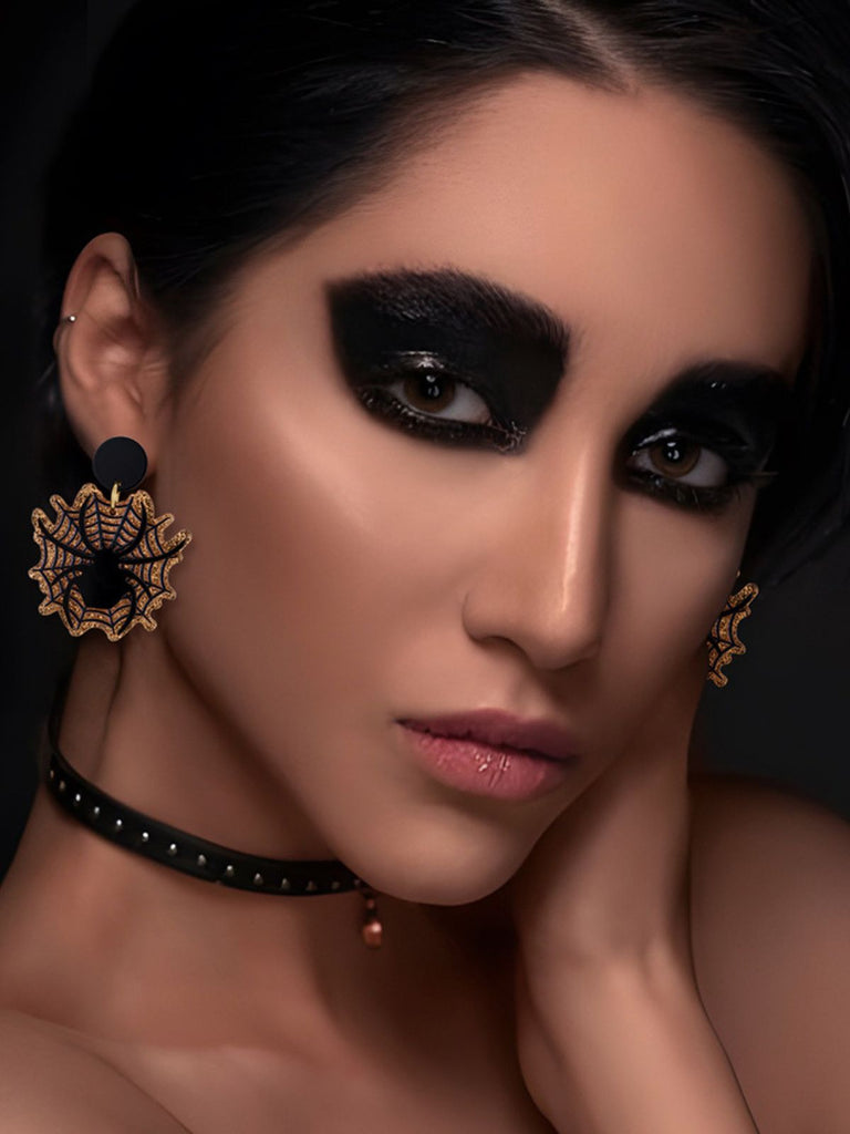 Vintage Black Spider & Spiderweb Earrings - vintage fashion, retro style, classic black
