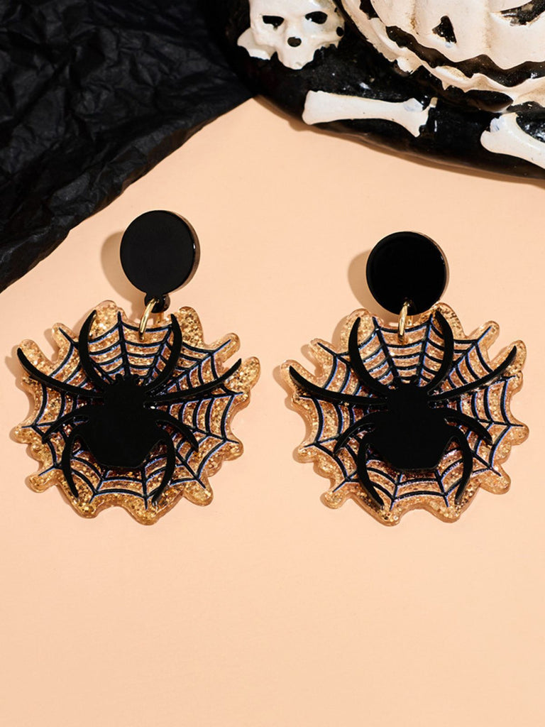 Vintage Black Spider & Spiderweb Earrings - vintage fashion, retro style, classic black
