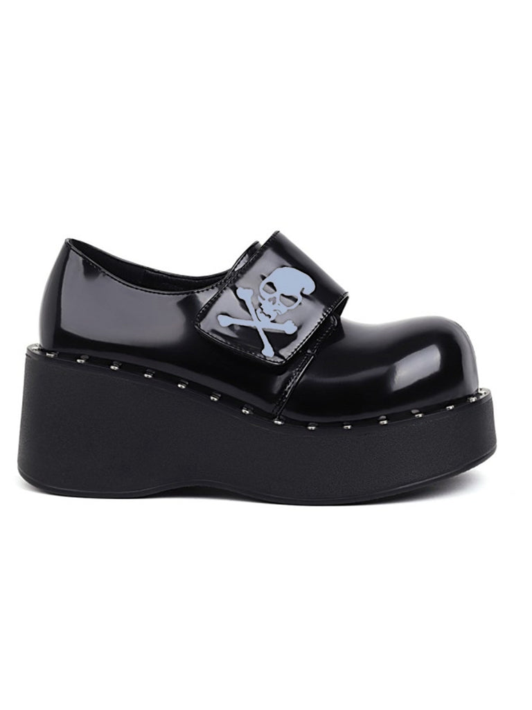 This Vintage Black Toxic Skull Platform Shoes whispers 1950s secrets to those who notice