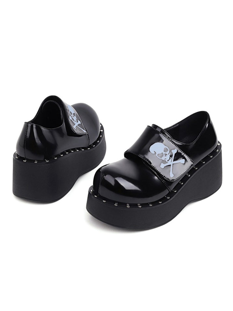 Vintage Black Toxic Skull Platform Shoes — 1950s style that transcends decades