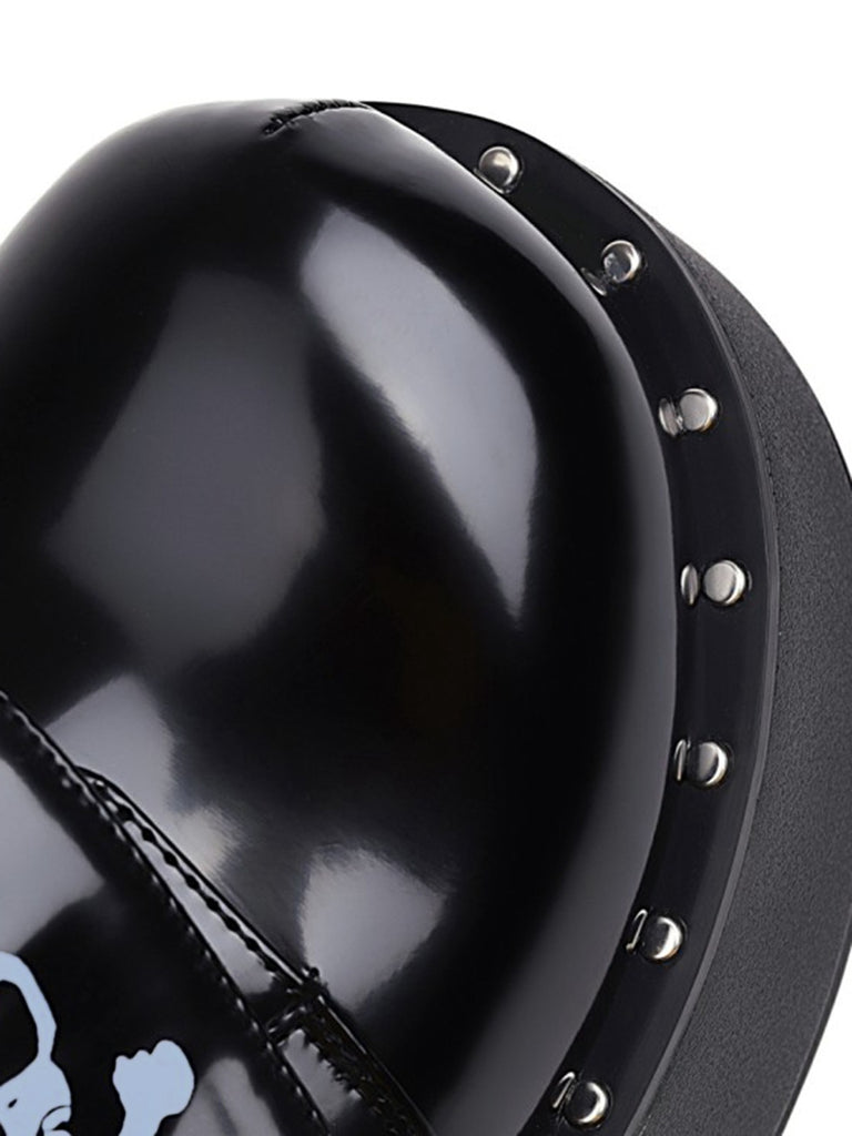 She finds her 1950s story in this Vintage Black Toxic Skull Platform Shoes