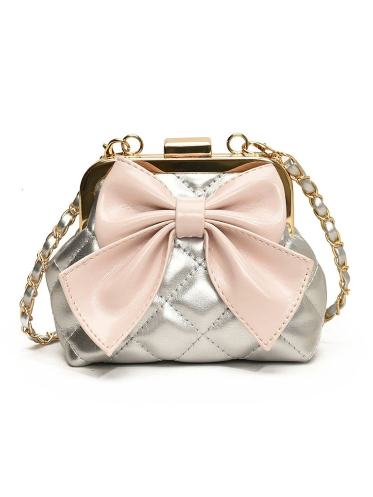 Vintage Bow Clip Chain Crossbody Bag - vintage fashion, retro style