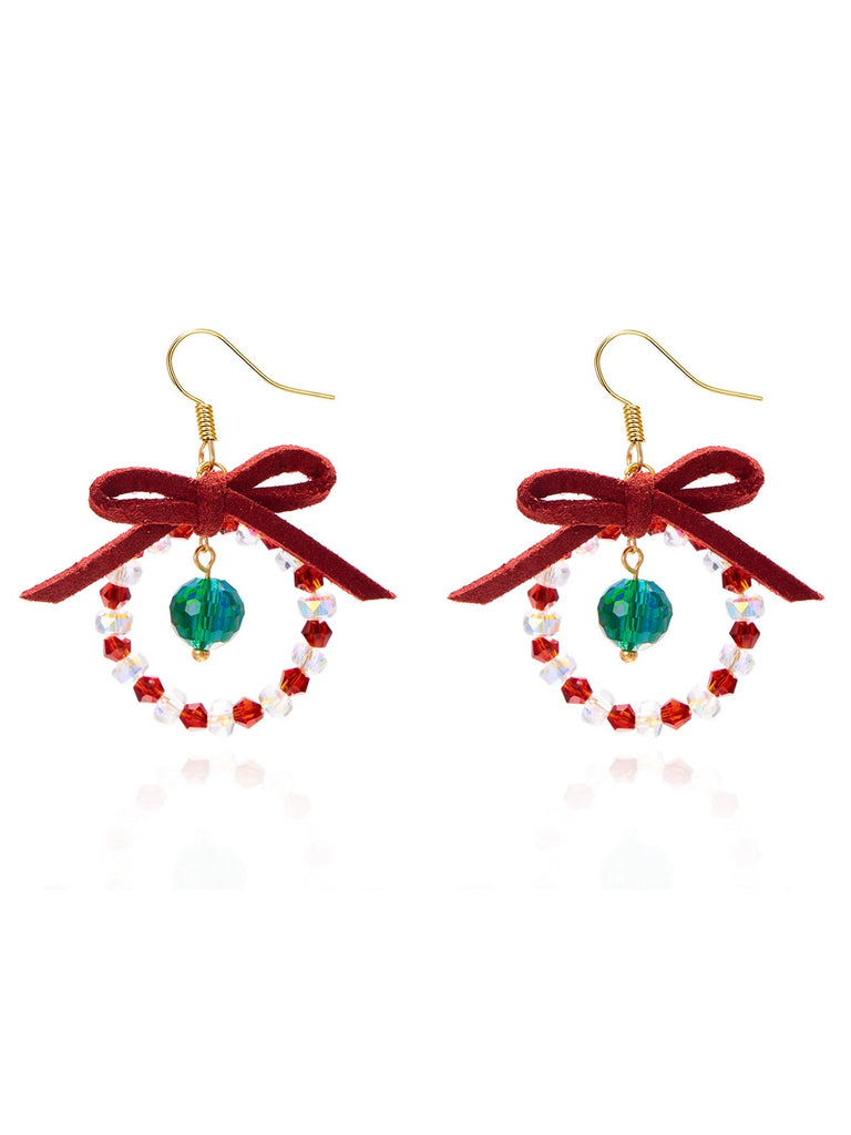 Vintage Bow Gemstone Beaded Earrings - vintage fashion, retro style