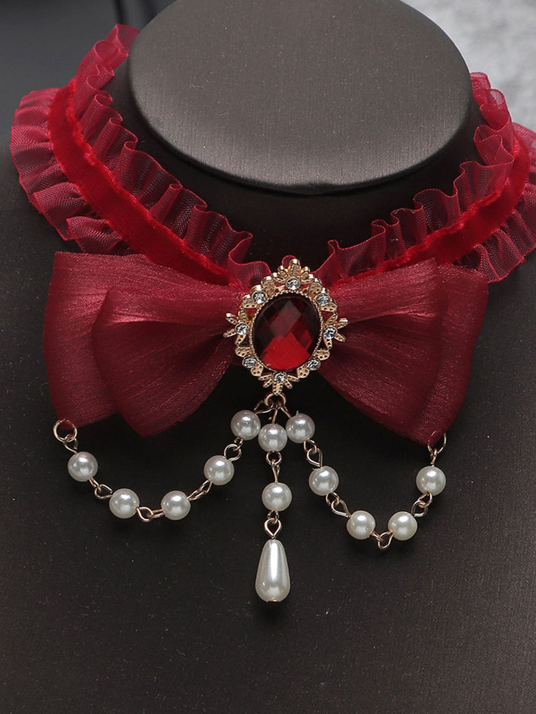 Vintage Bow Halloween Pearl Gemstone Necklace — 1950s elegance in the palm of her hand