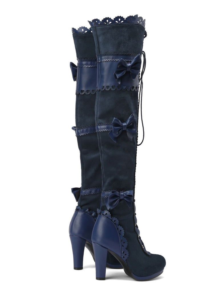 Vintage Bow Lace-Up High Heel Long Boots - vintage shoes, retro heels