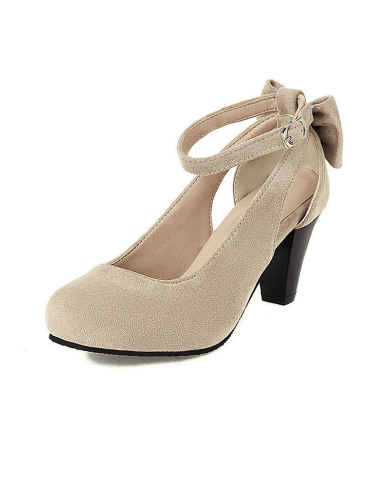 Vintage Bowknot Chunky High Heel Suede Shoes — 1950s vintage charm for her modern wardrobe