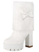 Vintage Bowknot Plush Chunky Heel Boots - vintage shoes, retro heels