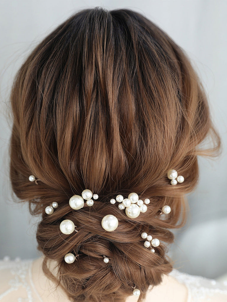 Dark Coffee 1970s Pearl Hair Pin Accessories Set 2