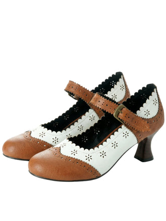 Vintage Brogue Floral Hollow Out Chunky Heels 6