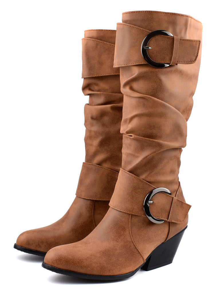 Vintage Buckle Western Style Cowboy Boots - vintage fashion, retro style