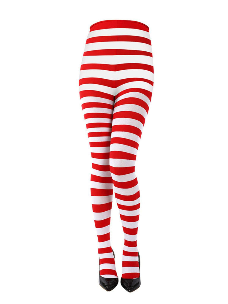 Vintage Christmas Striped High-Waisted Pantyhose - vintage fashion, retro style
