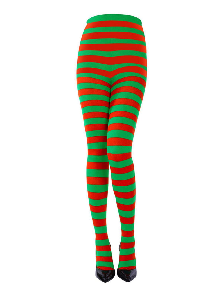 Vintage Christmas Striped High-Waisted Pantyhose - vintage fashion, retro style