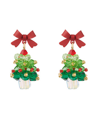 Vintage Christmas Tree & Bow Dangle Earrings - vintage fashion, retro style