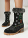Vintage Christmas Tree Snowflake Plush Chunky Heel Boots - vintage shoes, retro heels