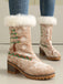 Vintage Christmas Tree Snowflake Plush Chunky Heel Boots - vintage shoes, retro heels