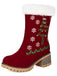 Vintage Christmas Tree Snowflake Plush Chunky Heel Boots - vintage shoes, retro heels