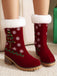 Vintage Christmas Tree Snowflake Plush Chunky Heel Boots - vintage shoes, retro heels