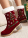 Vintage Christmas Tree Snowflake Plush Chunky Heel Boots - vintage shoes, retro heels