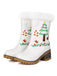 Vintage Christmas Tree Snowflake Plush Chunky Heel Boots - vintage shoes, retro heels