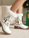 Vintage Christmas Tree Snowflake Plush Chunky Heel Boots - vintage shoes, retro heels