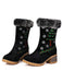 Vintage Christmas Tree Snowflake Plush Chunky Heel Boots - vintage shoes, retro heels