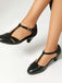 Vintage Closed Toe T-Strap Side Cutout Medium Heels - vintage shoes, retro heels