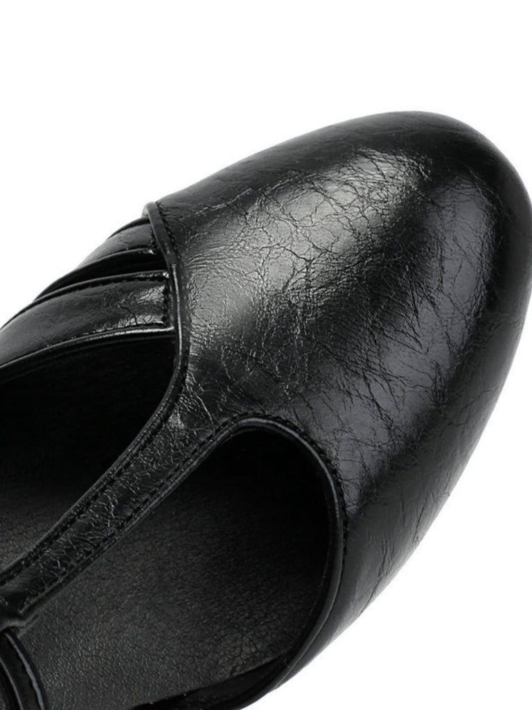 Vintage Closed Toe T-Strap Side Cutout Medium Heels - vintage shoes, retro heels