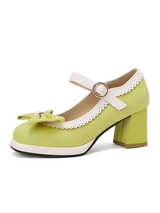 Vintage Contrast Bow Mary Jane High Heels - vintage shoes, retro heels