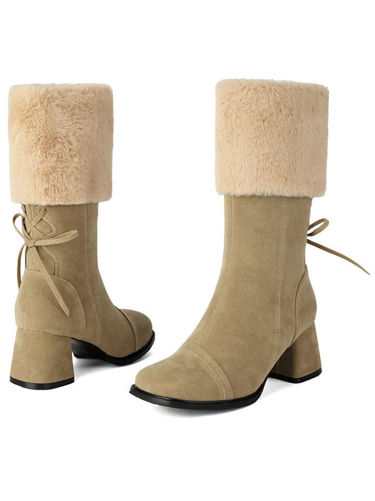 Vintage Contrasted Suede Plush Chunky Boots - vintage fashion, retro style