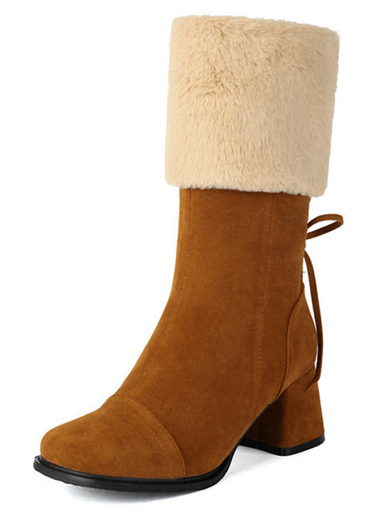 Vintage Contrasted Suede Plush Chunky Boots - vintage fashion, retro style
