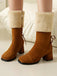 Vintage Contrasted Suede Plush Chunky Boots - vintage fashion, retro style