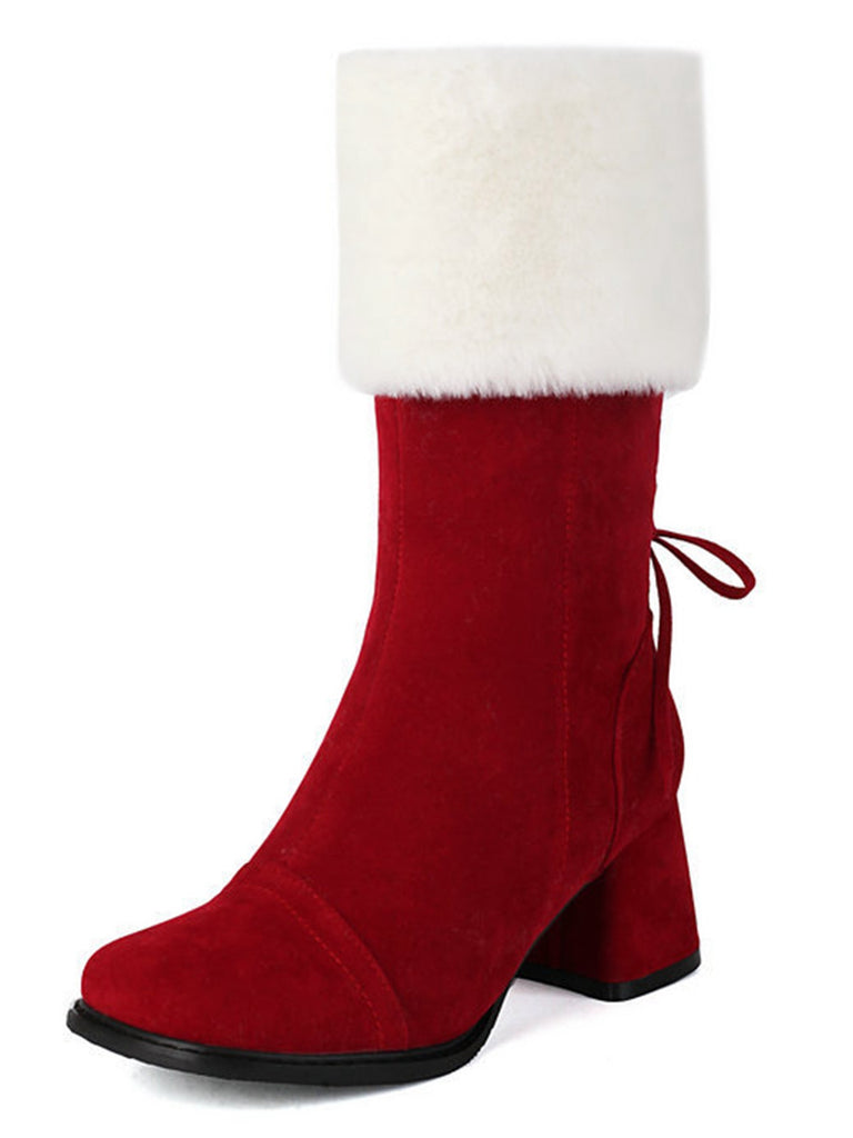 Vintage Contrasted Suede Plush Chunky Boots - vintage fashion, retro style