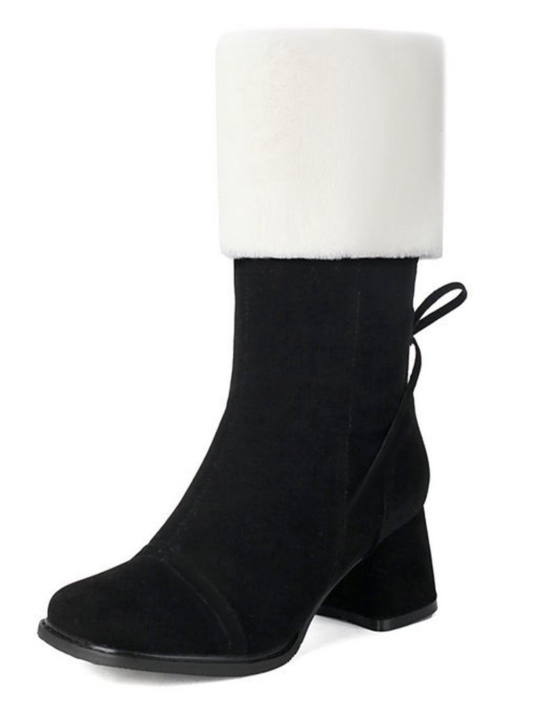 Vintage Contrasted Suede Plush Chunky Boots - vintage fashion, retro style