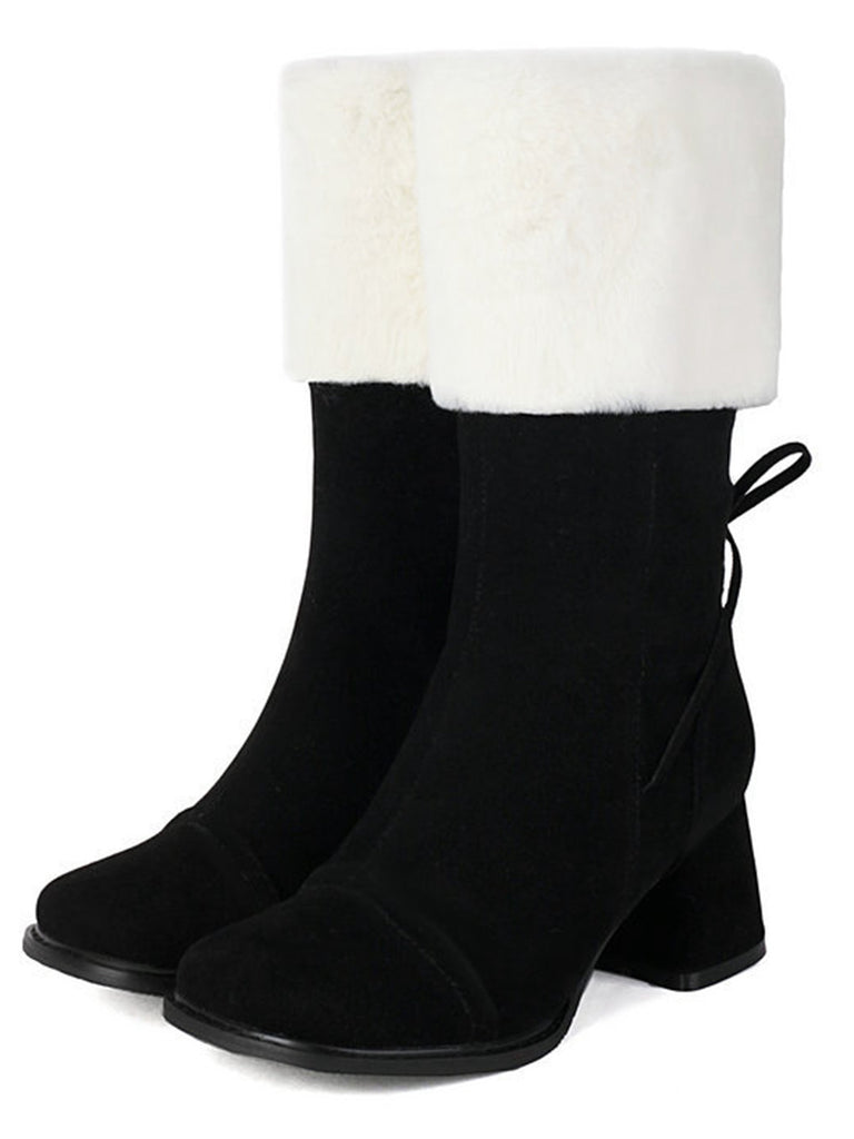 Vintage Contrasted Suede Plush Chunky Boots - vintage fashion, retro style