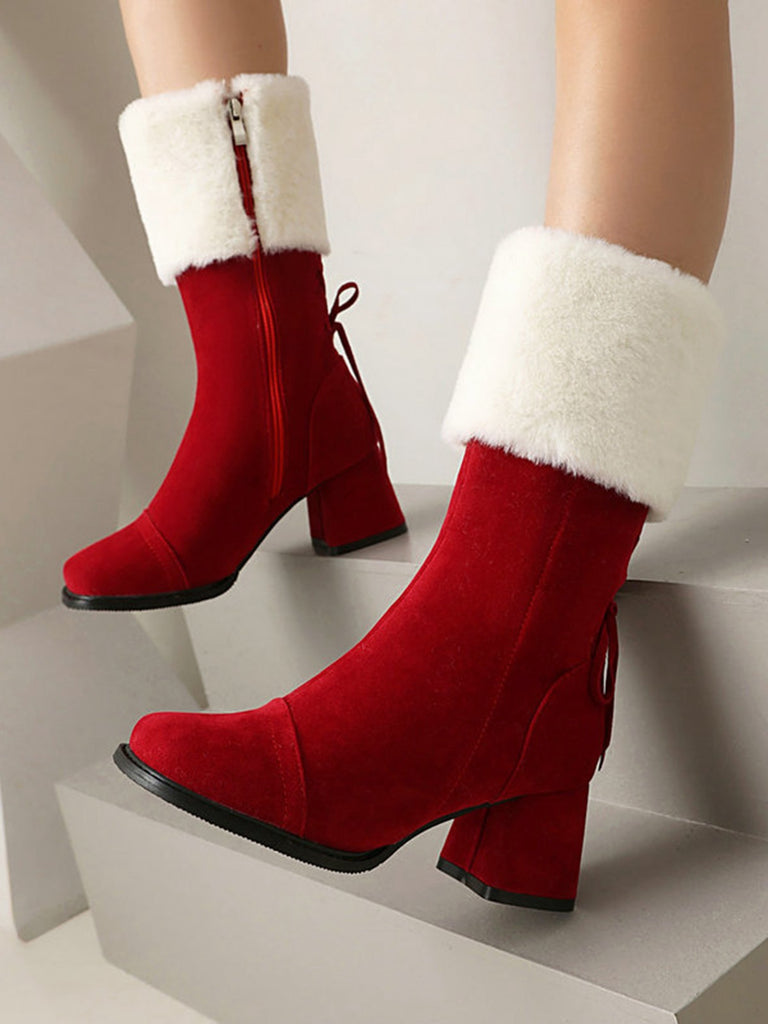 Vintage Contrasted Suede Plush Chunky Boots - vintage fashion, retro style