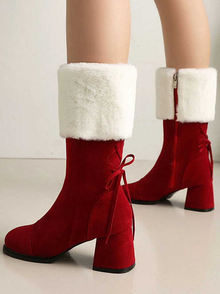 Vintage Contrasted Suede Plush Chunky Boots - vintage fashion, retro style