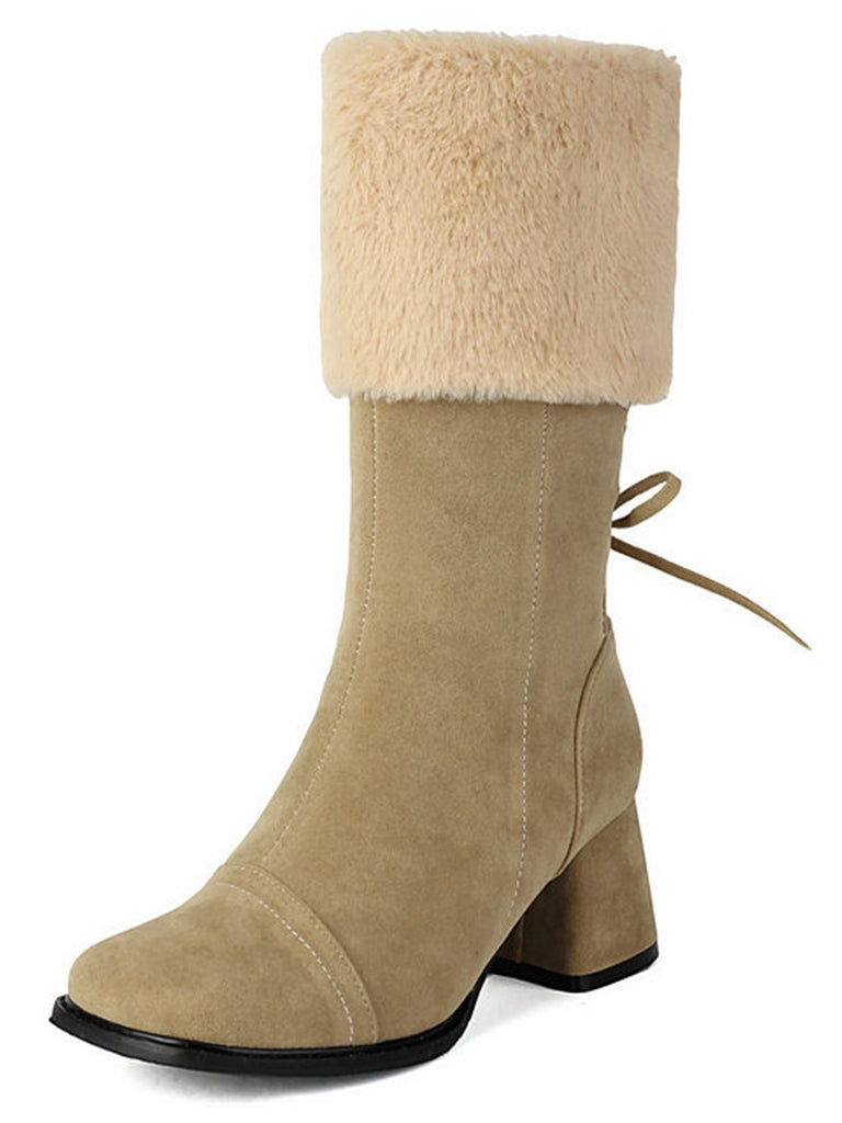 Vintage Contrasted Suede Plush Chunky Boots - vintage fashion, retro style