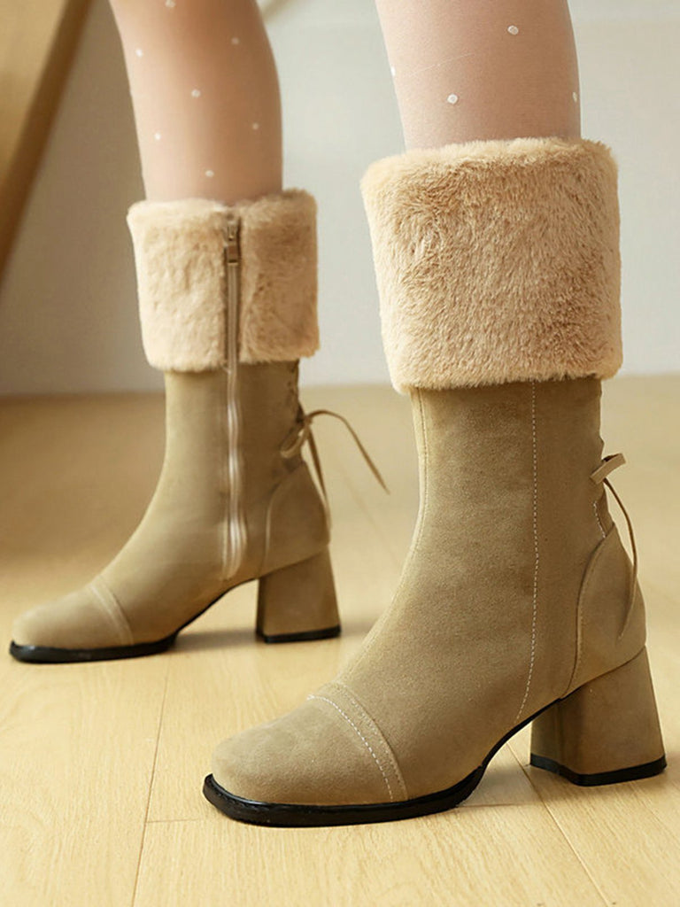 Vintage Contrasted Suede Plush Chunky Boots - vintage fashion, retro style