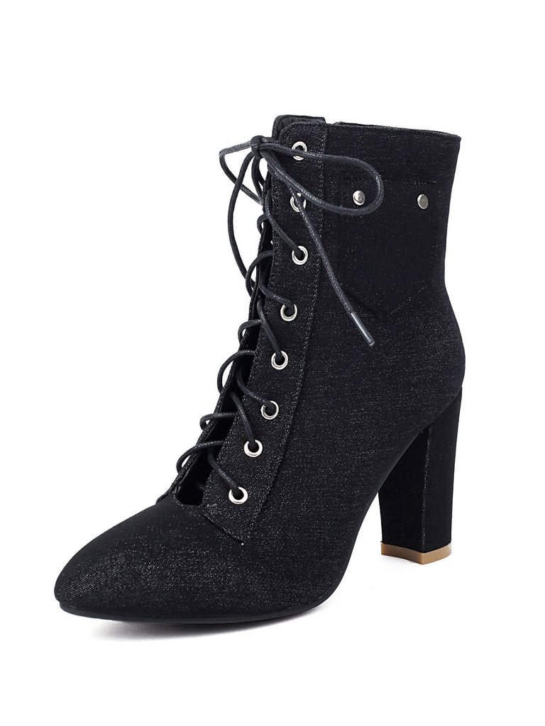 This Vintage Denim Lace-Up High Heel Boots whispers 1950s secrets to those who notice