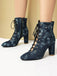 Vintage Denim Lace-Up High Heel Boots — 1950s style that transcends decades