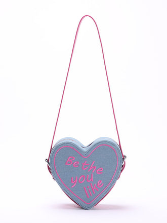 Vintage Denim Letter Embroidered Sling Heart Bag - vintage fashion, retro style, elegant red