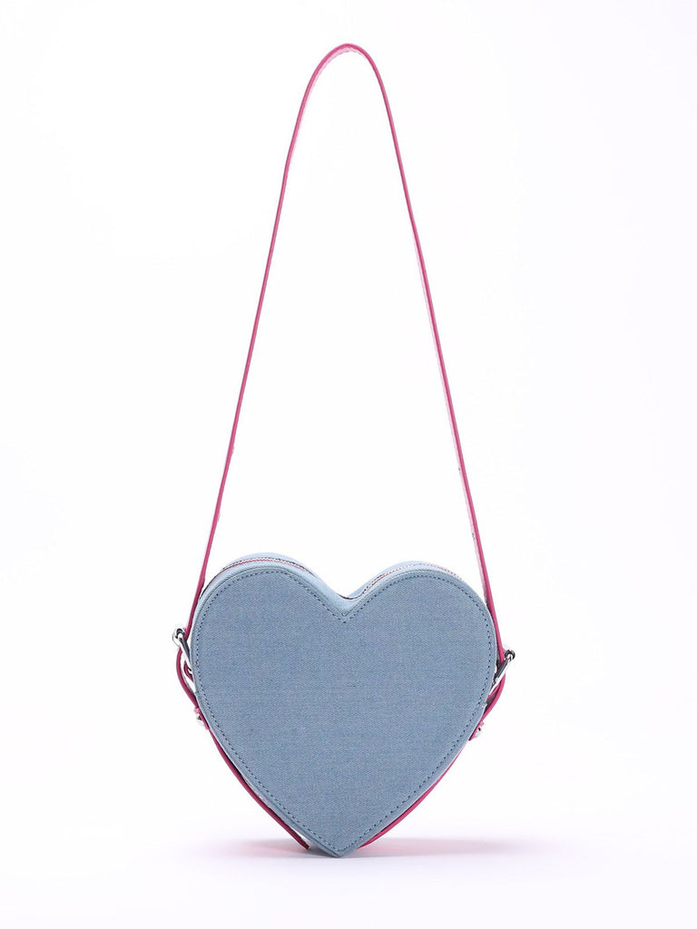 Vintage Denim Letter Embroidered Sling Heart Bag - vintage fashion, retro style, elegant red