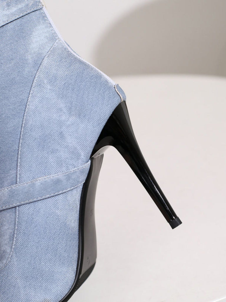 Vintage Denim Peep Toe Stiletto Heel Shoes - vintage shoes, retro heels