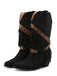 Vintage Denim Western Cowboy Tassel Mid-Calf Boots: beautiful vintage fashion, retro style, classic elegance with timeless appeal