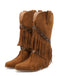 Vintage Denim Western Cowboy Tassel Mid-Calf Boots - vintage fashion, retro style, classic elegance for vintage lovers