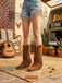Vintage Denim Western Cowboy Tassel Mid-Calf Boots: beautiful vintage fashion, retro style, classic elegance with timeless appeal