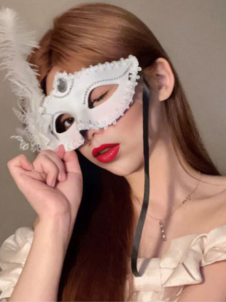 Vintage Elegant Feather Mesh Eye Mask - vintage fashion, retro style